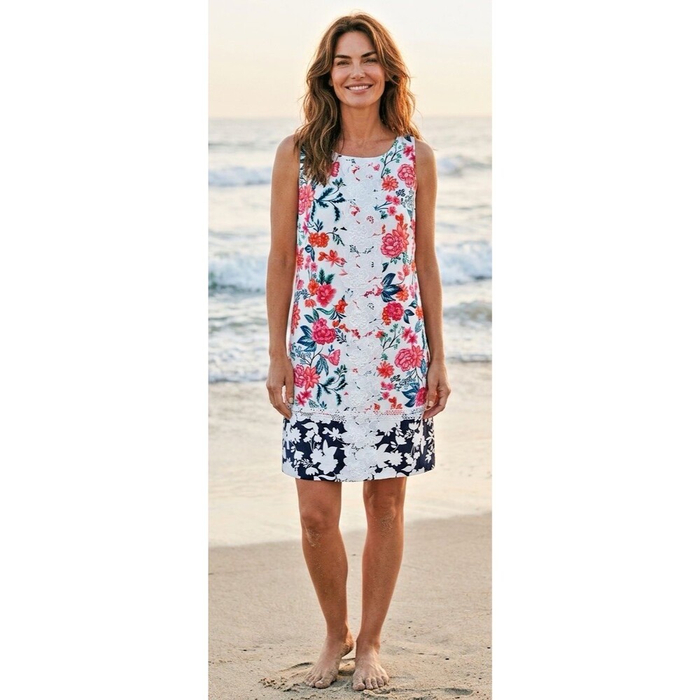 Eliza J. NEW! sleeveless womens summer white floral applique shift dress sz 14